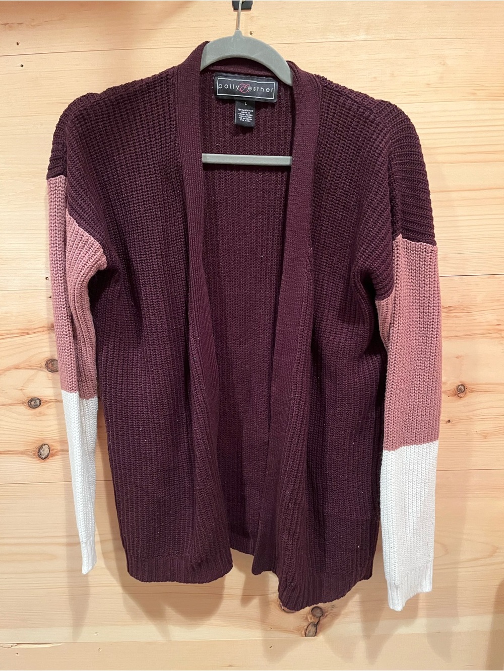 Colorblock Open-Front Sweater Cardigan - Burgundy/Pink/White